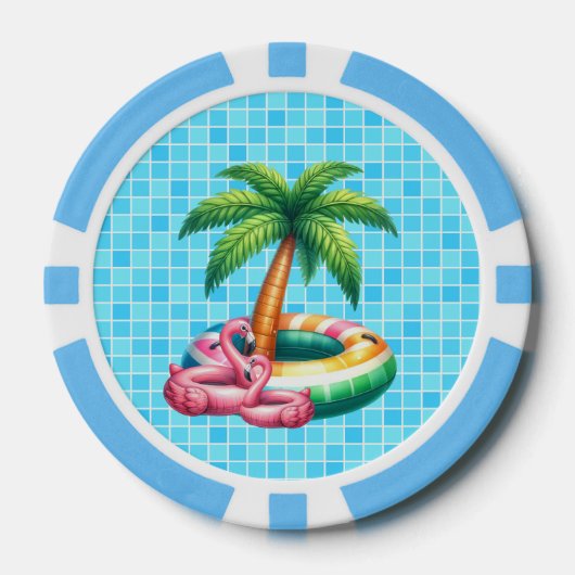 Palmbomen Pool Party Flamingo Poker Chips (Voorkant)