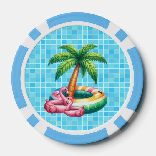 Palmbomen Pool Party Flamingo Poker Chips (Achterkant)