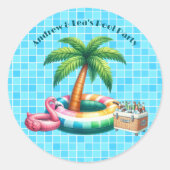 Palmbomen Pool Party Flamingo Ronde Sticker (Voorkant)