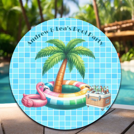 Palmbomen Pool Party Flamingo Ronde Sticker
