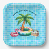 Palmbomen Pool Party Flamingo Verjaardagsfeest Papieren Bordje (Voorkant)