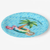 Palmbomen Pool Party Flamingo Verjaardagsfeest Papieren Bordje (Gekanteld)