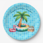 Palmbomen Pool Party Flamingo Verjaardagsfeest Papieren Bordje (Voorkant)