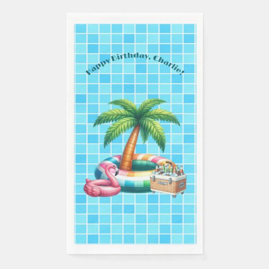 Palmbomen Pool Party Flamingo Verjaardagsfeest Servet (Voorkant)
