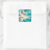 Palmbomen reflectie in de oceaan vierkante sticker (Tas)