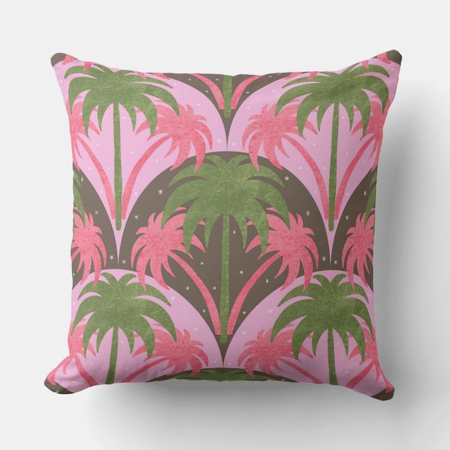 Palmbomen Retro Textuur Roze Groen Bruin Kussen (Voorkant)