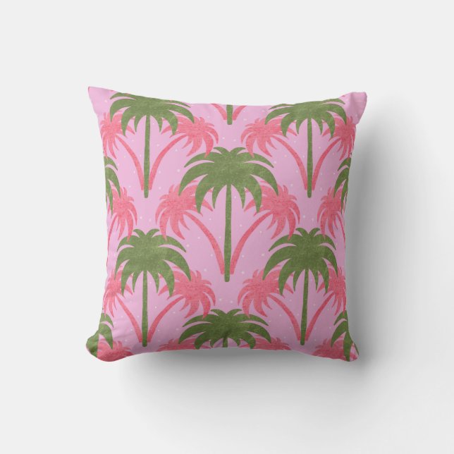 Palmbomen Retro Textuur Roze Groen Kussen (Voorkant)