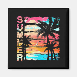 Palmbomen Retro Zonsondergang Zomer Strand Vintage Magneet