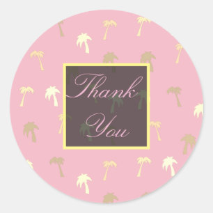 Palmbomen Roze Gouden Bedankt Trouwsticker Ronde Sticker
