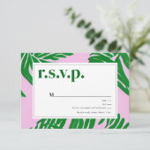 Palmbomen Roze & Groen Tropisch Strand Bruiloft  RSVP Kaartje (Staand voorkant)
