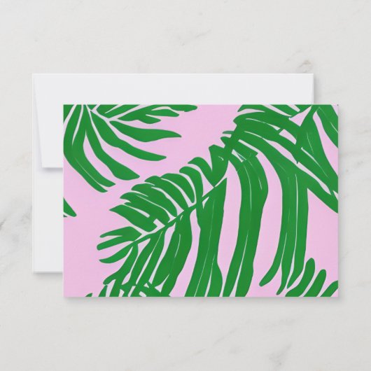 Palmbomen Roze & Groen Tropisch Strand Bruiloft  RSVP Kaartje (Achterkant)