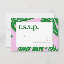 Palmbomen Roze & Groen Tropisch Strand Bruiloft  RSVP Kaartje