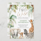 Palmbomen Safari Dieren Twee Wilde 2e Verjaardag Kaart (Voorkant / Achterkant)