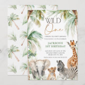 Palmbomen Safari Dieren Wild Een 1e verjaardag Kaart (Voorkant / Achterkant)