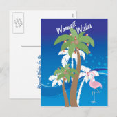 Palmbomen, Santa Flamingo Beach Kerstvakantie Feestdagenkaart (Voorkant / Achterkant)