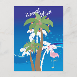 Palmbomen, Santa Flamingo Beach Kerstvakantie Feestdagenkaart