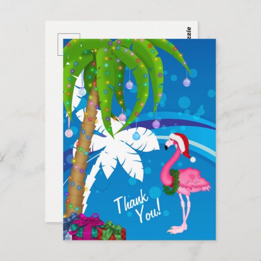 Palmbomen Santa Flamingo Holiday Beach Dank u Briefkaart (Voorkant / Achterkant)