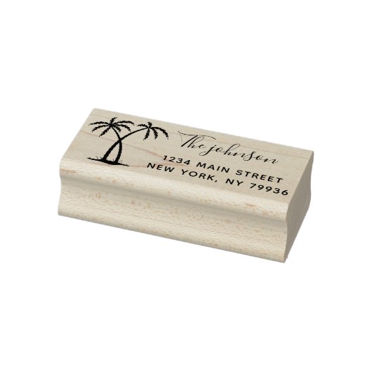 Palmbomen Script Familienaam Retouradres Rubberstempel (Stempel)