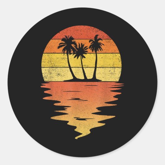 Palmbomen shirt retro sunset 70s  Palm tre Ronde Sticker (Voorkant)