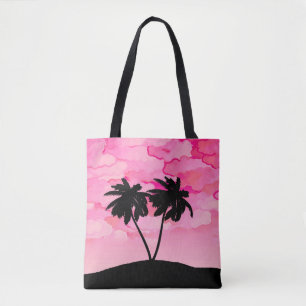 Palmbomen Silhouet, Dageraad Roze met Wolken Tote Bag