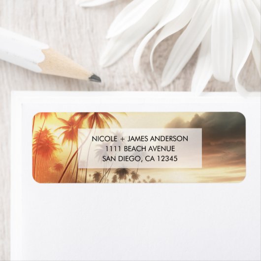 Palmbomen & Sinaasappel Sunset Beach Bruiloft Etiket (Insitu)