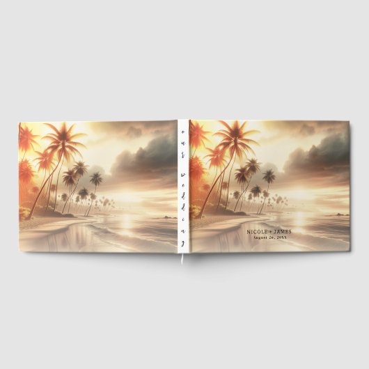 Palmbomen & Sinaasappel Sunset Beach Bruiloft Gastenboek (Volledig)