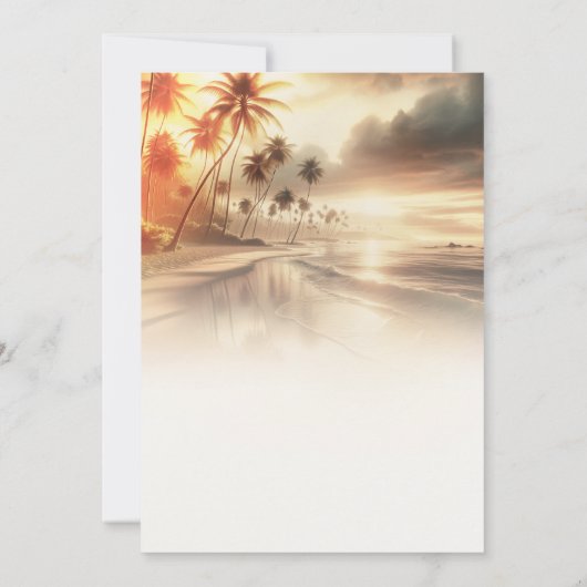 Palmbomen & Sinaasappel Sunset Beach Bruiloft Kaart (Achterkant)