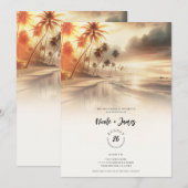 Palmbomen & Sinaasappel Sunset Beach Bruiloft Kaart (Voorkant / Achterkant)