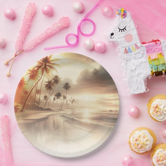 Palmbomen & Sinaasappel Sunset Beach Bruiloft Papieren Bordje (Feest)