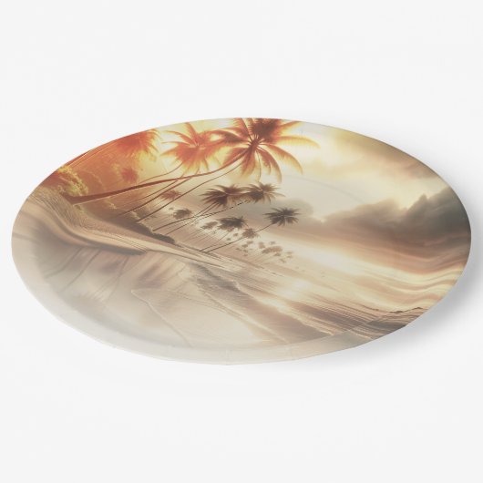 Palmbomen & Sinaasappel Sunset Beach Bruiloft Papieren Bordje (Gekanteld)