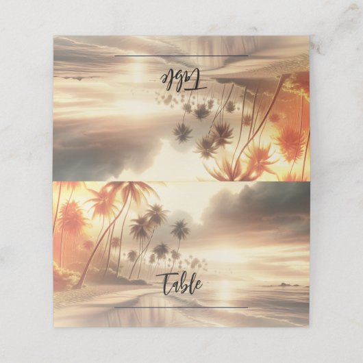 Palmbomen & Sinaasappel Sunset Beach Bruiloft Plaatskaartje (Buitenkant ongevouwen)