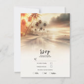 Palmbomen & Sinaasappel Sunset Beach Bruiloft RSVP Kaart (Voorkant)