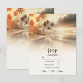 Palmbomen & Sinaasappel Sunset Beach Bruiloft RSVP Kaart (Voorkant / Achterkant)