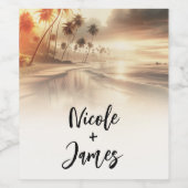Palmbomen & Sinaasappel Sunset Beach Bruiloft Wijn Etiket (Enkel label)