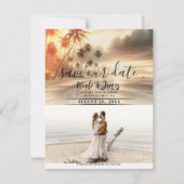 Palmbomen & Sinaasappel Sunset Beach Save the Date Kaart (Voorkant)