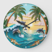 Palmbomen, springende dolfijnen en Ocean Sunset Grote Klok (Voorkant)