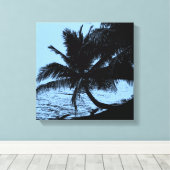 Palmbomen, strand en zee - Blauw Canvas Afdruk (Insitu (Houten vloer))