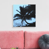 Palmbomen, strand en zee - Blauw Canvas Afdruk (Insitu (Woonkamer))