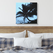 Palmbomen, strand en zee - Blauw Canvas Afdruk (Insitu (Slaapkamer))