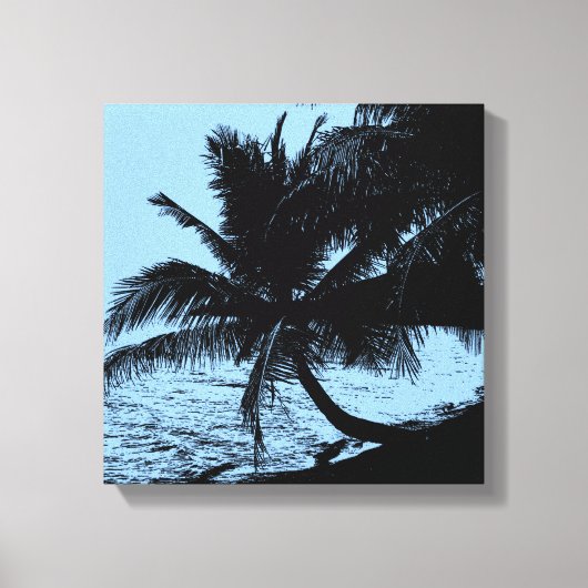 Palmbomen, strand en zee - Blauw Canvas Afdruk (Voorkant)