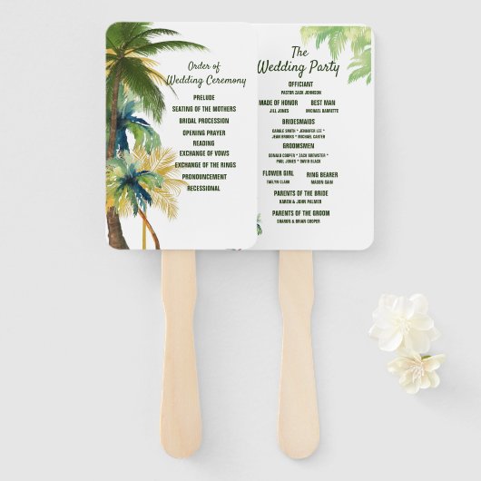 Palmbomen, Strand Waterverf Wedding Program Fans Handwaaier (Voorkant en achterkant)