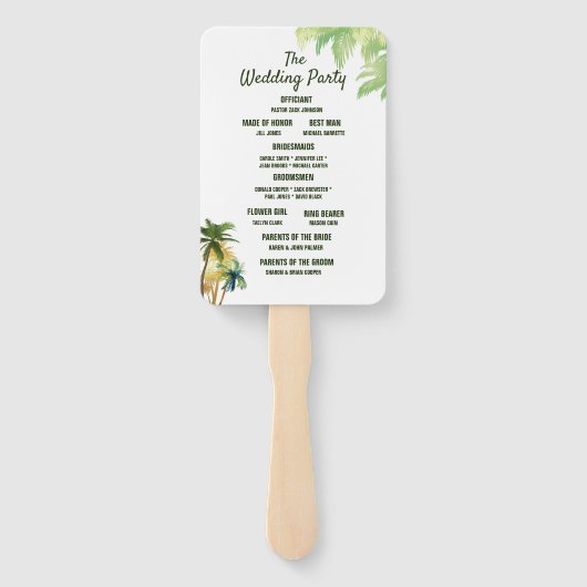 Palmbomen, Strand Waterverf Wedding Program Fans Handwaaier (Achterkant)