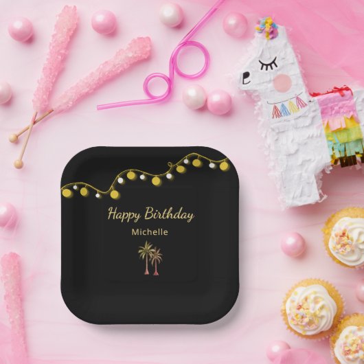 Palmbomen String Lights Tropische Verjaardag Party Papieren Bordje (Feest)
