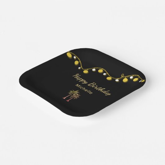 Palmbomen String Lights Tropische Verjaardag Party Papieren Bordje (Gebogen)