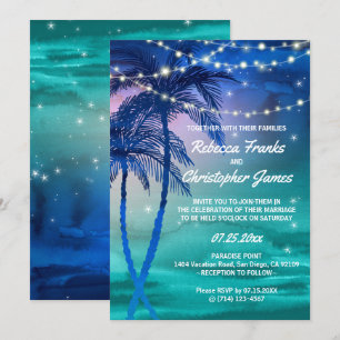 Palmbomen Strings of Lights Bruiloftsuitnodigingen Kaart
