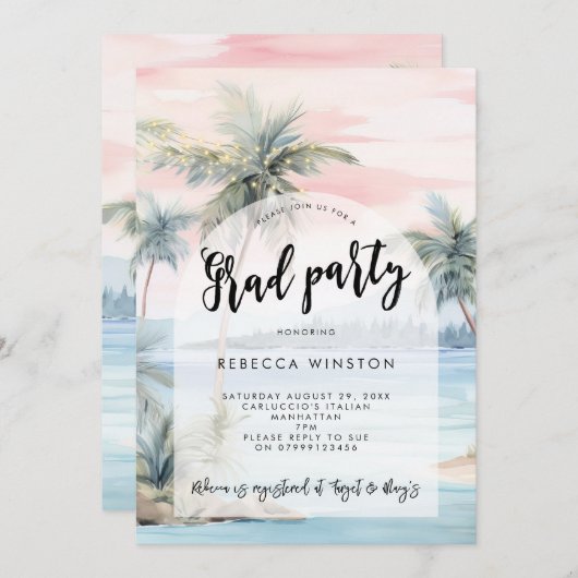 Palmbomen Sunset Graduation Party Uitnodiging (Voorkant / Achterkant)