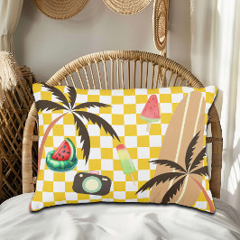 Palmbomen Surfboard Geruit Zomer Accent Kussen