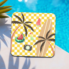 Palmbomen Surfboard Geruit Zomer Bier Onderzetter