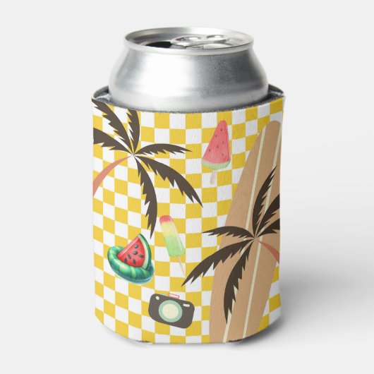 Palmbomen Surfboard Geruit Zomer Blikjeskoeler (Blikje Voorkant)