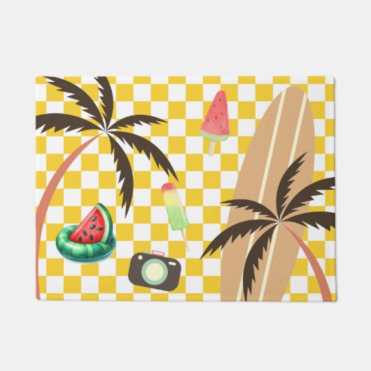 Palmbomen Surfboard Geruit Zomer Deurmat (Voorkant)